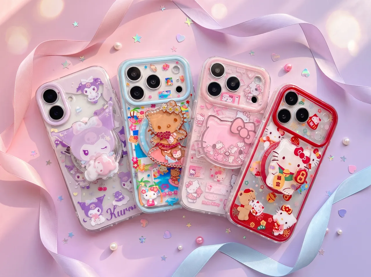 A fan of Y2KASE phone cases with ribbon and confetti
